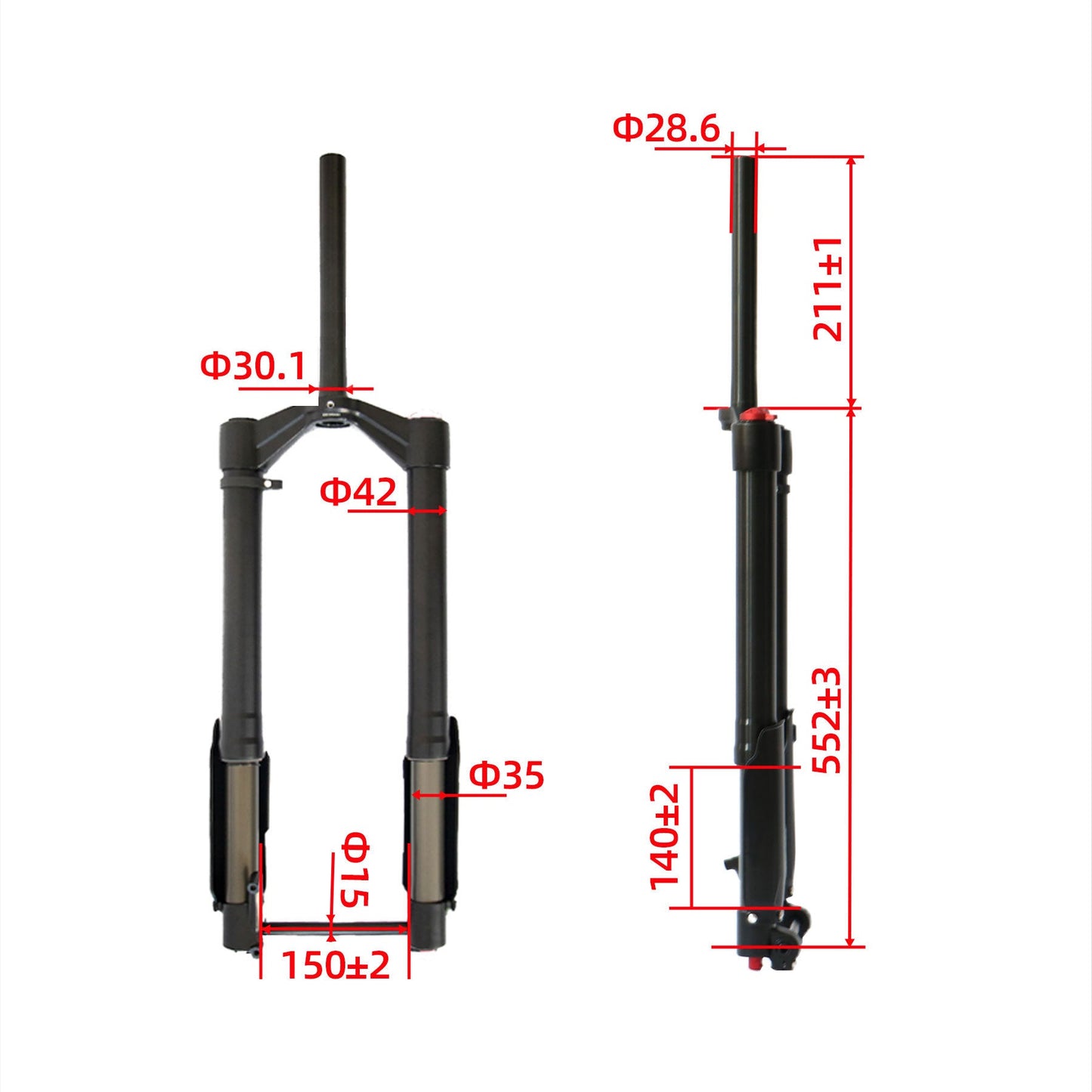 EUNORAU 26'' Front Inverted Air 150*15 Suspension Fork  Travel 140MM for Fat Tire eBike