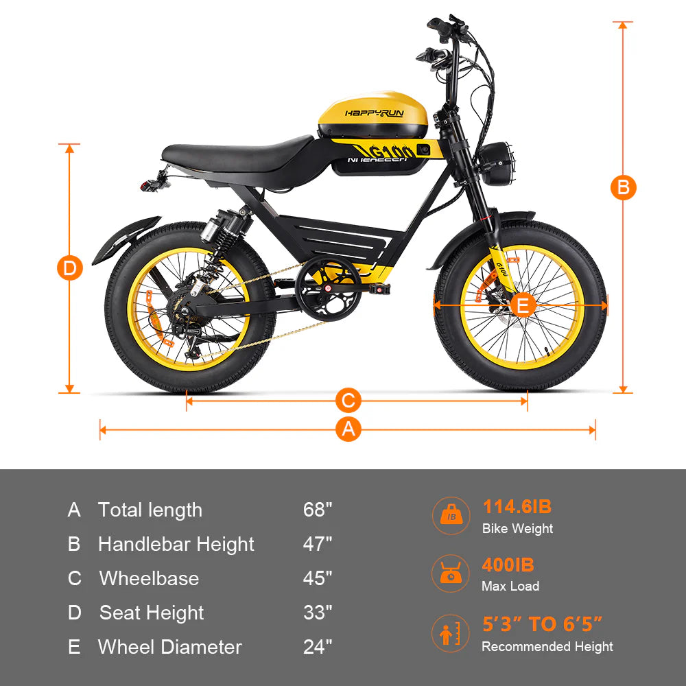 HappyRun G100 Electric Bike 2000W Dual Batteries Long Range Motorcycle